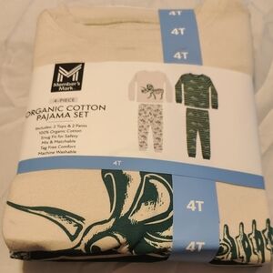 Organic Cotton Kids Pajama Set - Cream and Green Dinosaur